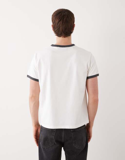 Weekday - T-shirt côtelé à bords contrastants - Blanc cassé/gris, 4 de 5