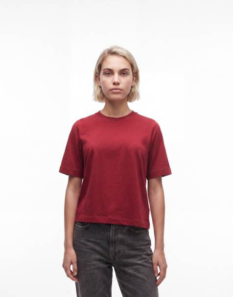 Weekday - T-shirt coupe carrée - Rouge cerise - view 1