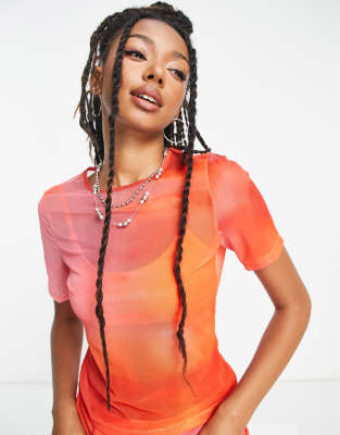 Weekday T-shirt In Sunset Blur Print - Part Of A Set-orange