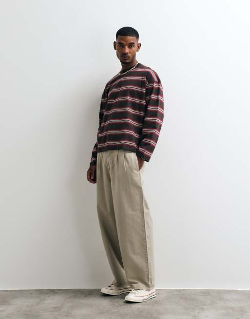 Weekday t-shirt oversize à manches longues à rayures rouges et marron, 2 de 5
