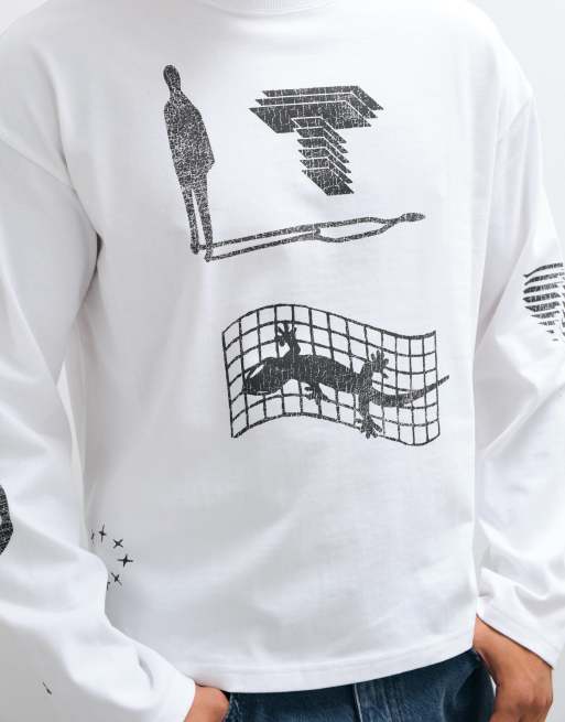 Weekday t-shirt oversize à manches longues avec graphismes multi-logo en blanc, 3 de 5