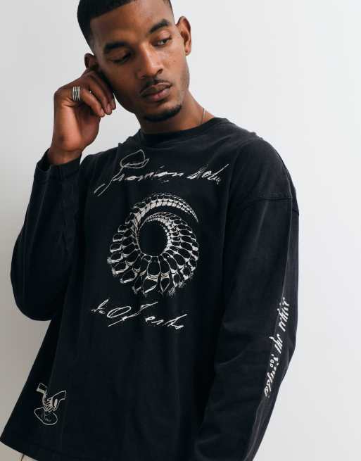 Weekday t-shirt oversize à manches longues avec imprimé graphique multicolore noir, 5 de 5