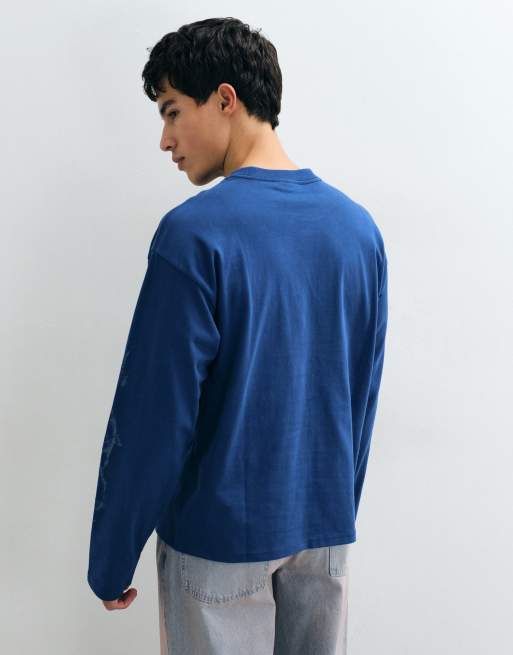 Weekday T-shirt oversize a maniche lunghe con grafica cartoon blu, 2 di 5