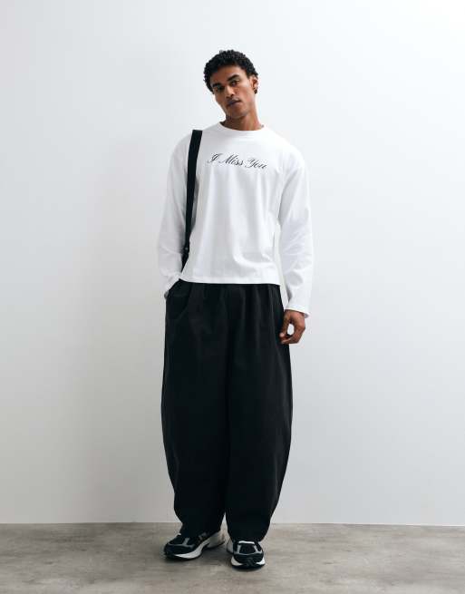 Weekday T-shirt oversize a maniche lunghe con grafica I miss you bianca, 2 di 5