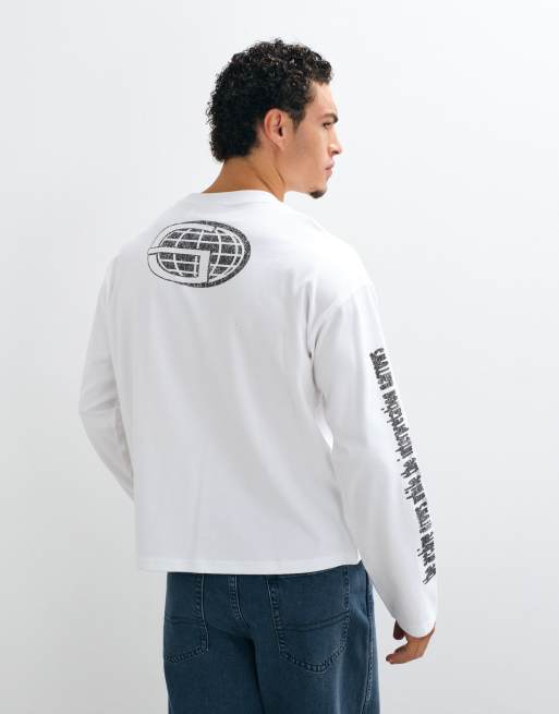 Weekday t-shirt oversize a maniche lunghe con grafiche multi-logo bianche, 5 di 5