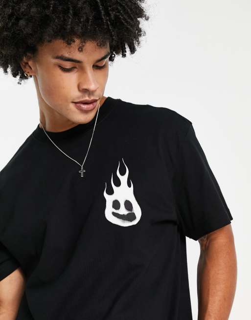 Weekday - T-shirt oversize à motif flamme imprimé - Noir