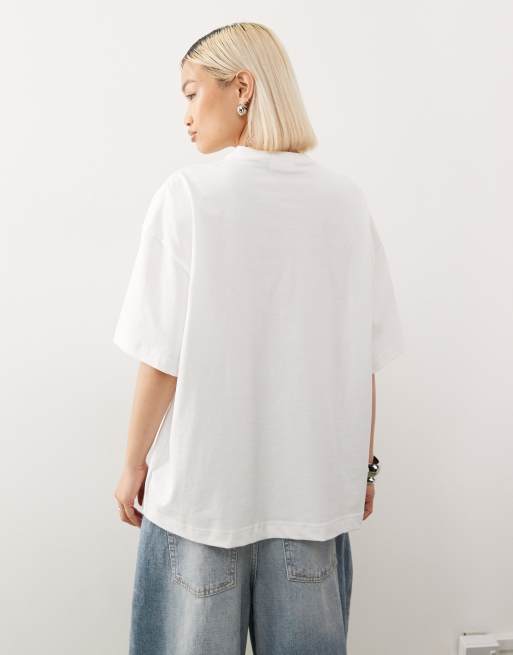 Weekday - T-shirt oversize bianca con collo a lupetto, 4 di 4
