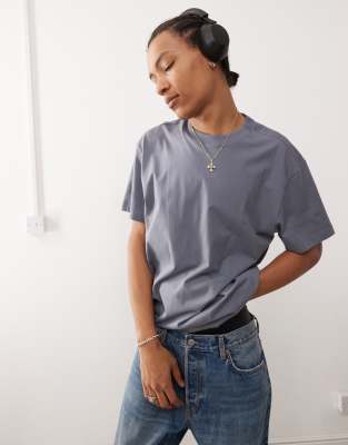 Weekday - T-shirt oversize blu acciaio - view 1