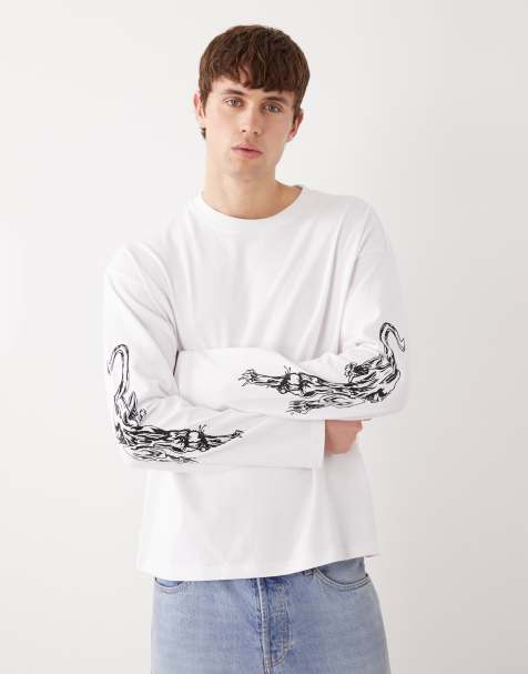 Weekday - T-shirt oversize coupe carrée avec manches longues à imprimé panthère - Blanc - view 1
