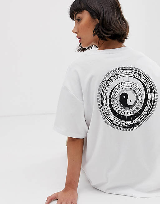 Asos Homme Vêtements Tops & T-shirts Tops Débardeurs Mackey - WHITE T-shirt en coton à imprimé yin et yang 