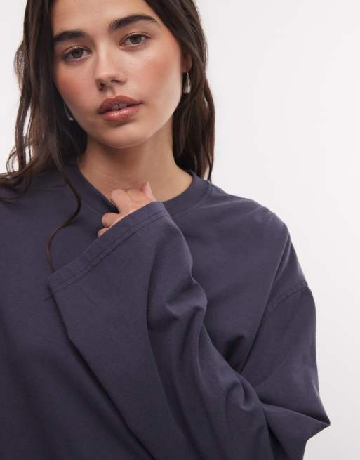 Weekday T-shirt oversize z długim rękawem w ciemnoniebieskim, 3 z 4