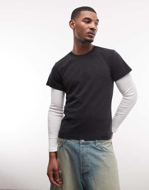 Weekday - T-shirt ristretta a maniche lunghe a strati nera e bianca - view 1