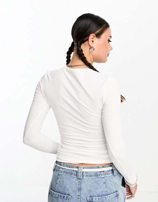 Weekday - T-shirt slim bianca a maniche lunghe , 3 di 4