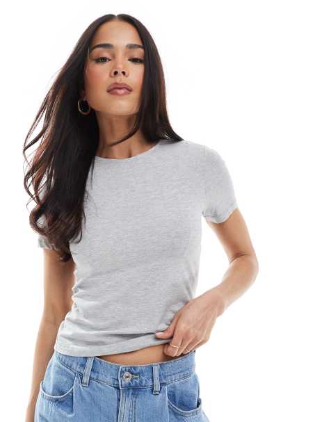 Weekday - T-shirt slim color grigio mélange - view 1