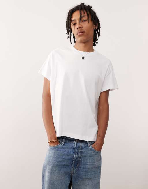 Weekday - T-shirt squadrata bianca con maniche ad aletta