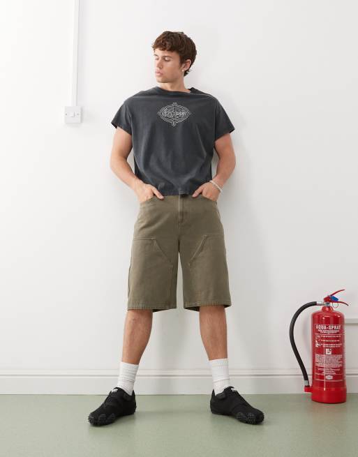 Weekday - T-shirt squadrata nero slavato con maniche a sbuffo e stampa, 2 di 4