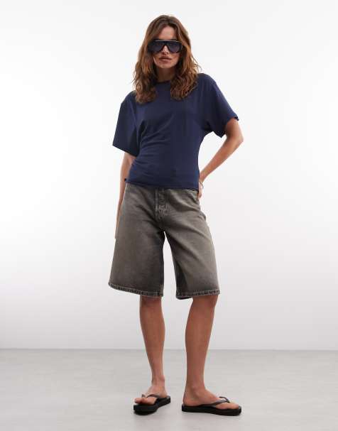 Weekday - T-shirt stretta in vita blu navy - In esclusiva per ASOS - view 1