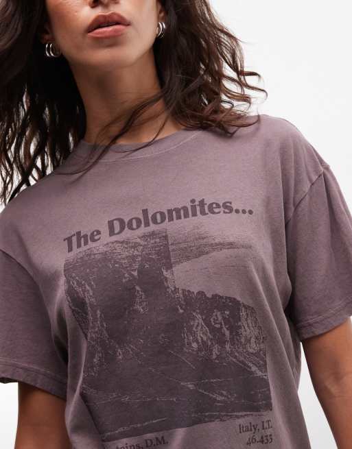 Weekday t-shirt with mountain graphic print in dusty purple, 3 of 4