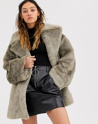 Weekday tabitha faux fur coat in gray | ASOS