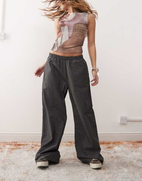 Weekday Tahnee relaxed fit pants in black plaid - view 1