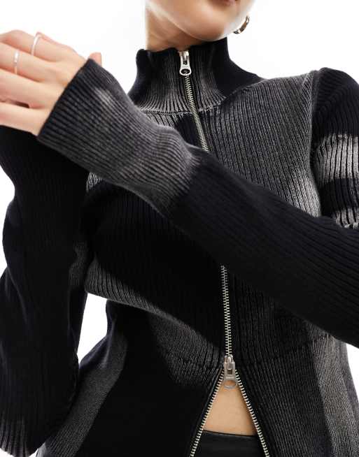 Weekday - Taiki - Strak vest met ritssluiting in zwart-wit jacquard, 2 van 4