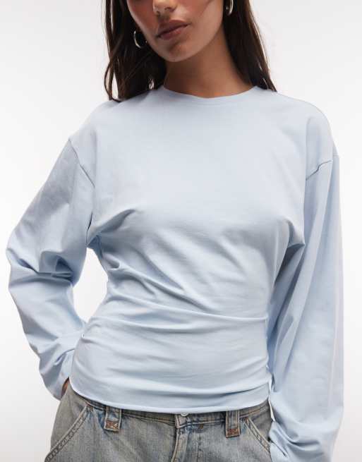Weekday tailliertes Langarm-T-Shirt in verwaschenem Blau, 3 von 4