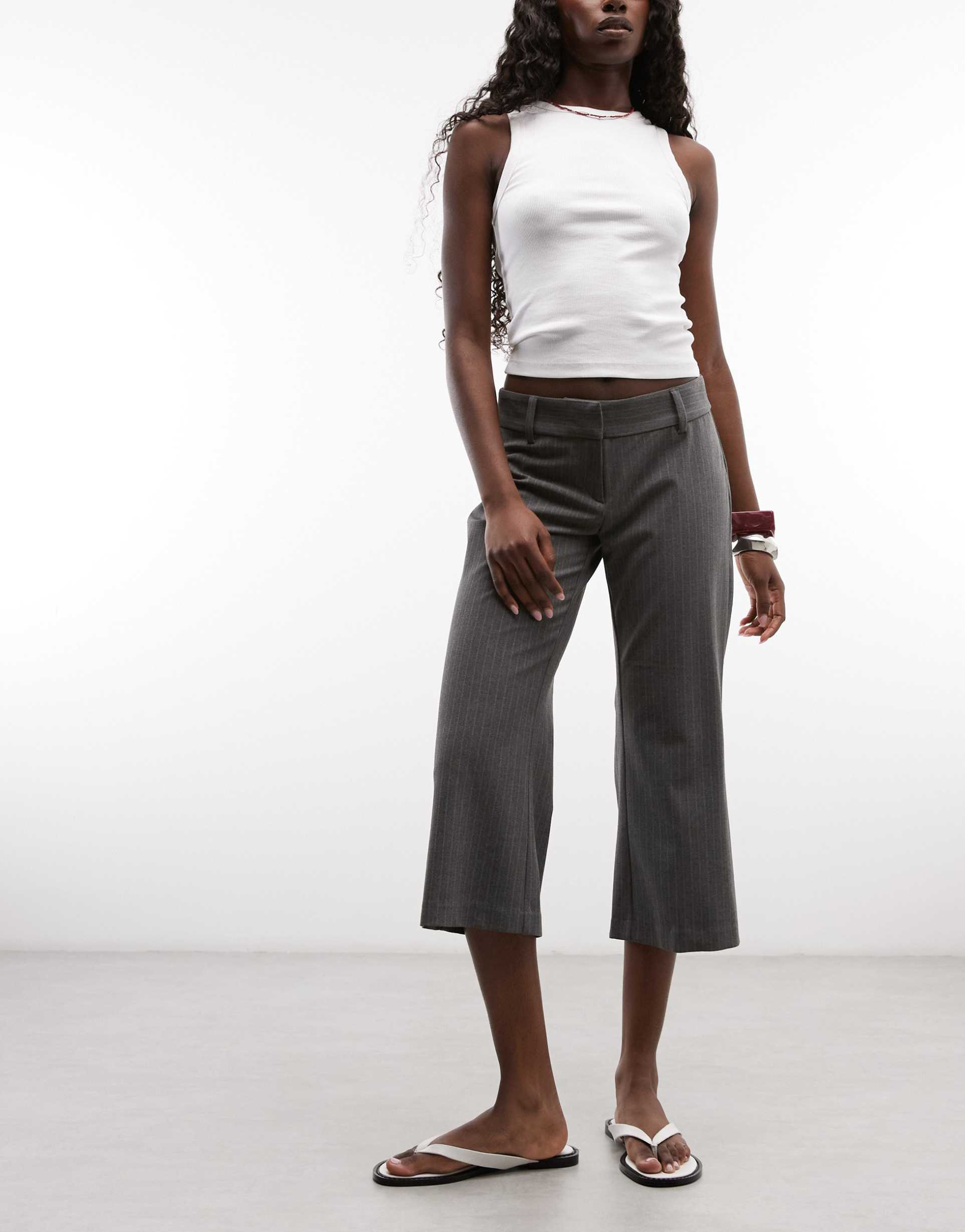 weekday tailored capri pants in gray pinstripe