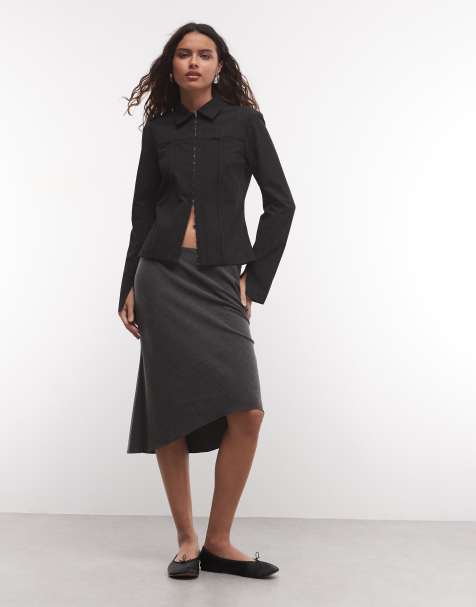 Weekday tailored midi skirt in dark grey melange - view 1