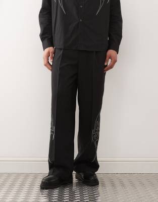 Weekday Tailored Pants With Silver Embroidery In Black