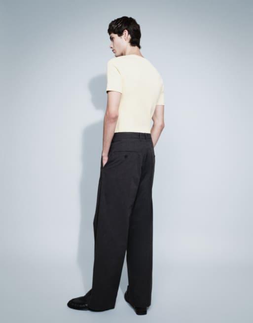 Weekday tailored trousers with front pleat in off-black melange, 3 of 9