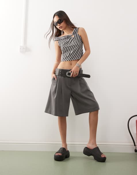 Weekday tailored wide leg long shorts in dark gray - view 1