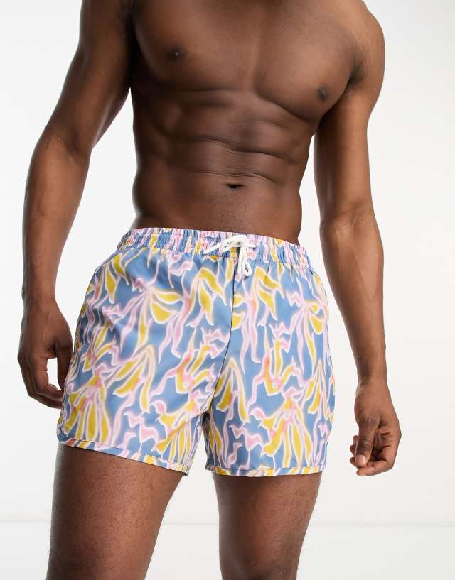 Weekday Tan marble print swim shorts in blue