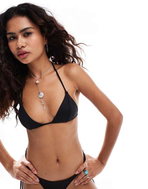 Weekday Tan scuba triangle bikini top in black - view 1