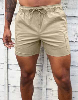 tan swim shorts