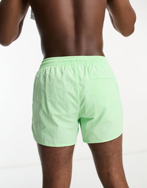 ASOS DESIGN swim trunks in mint green stripe in short length