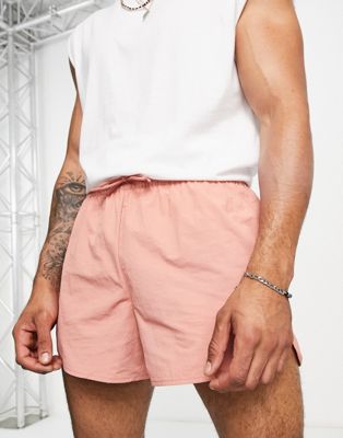 Weekday Tan structure swim shorts in pink - ASOS Price Checker