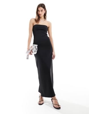 Weekday - Tania - Lange bandeau-jurk van scubastof in zwart - view 1