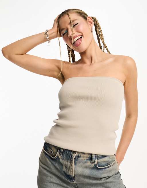 Weekday Tania rib tube top in beige