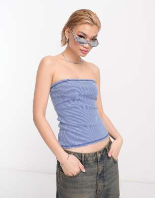 Weekday Tania rib tube top in washed blue