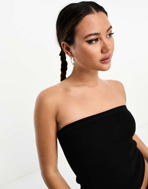 Weekday Tania ribbed tube top in black