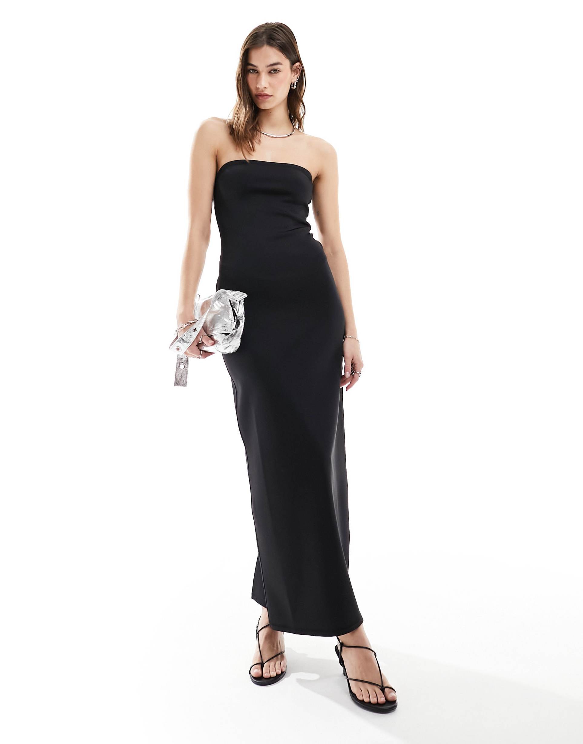 weekday tania scuba bandeau tube maxi dress in black