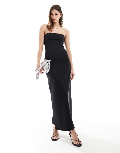 Weekday – Tania – Trägerloses Maxi-Schlauchkleid in schwarzer Neopren-Optik - view 1