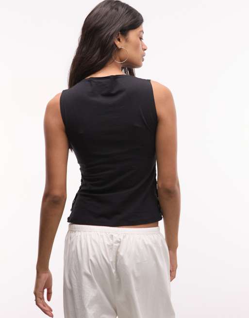 Weekday tank top with side button detailing in black, 2 of 4