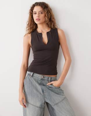 Weekday Tank Top With V Neck Notch Detail In Brown