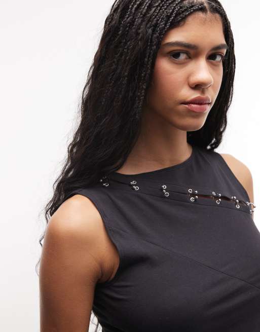 Weekday – Tanktop in Schwarz mit asymmetrischem Ösendetail, 3 von 4