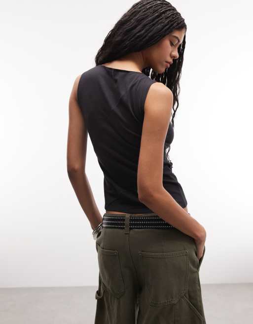 Weekday – Tanktop in Schwarz mit asymmetrischem Ösendetail, 4 von 4