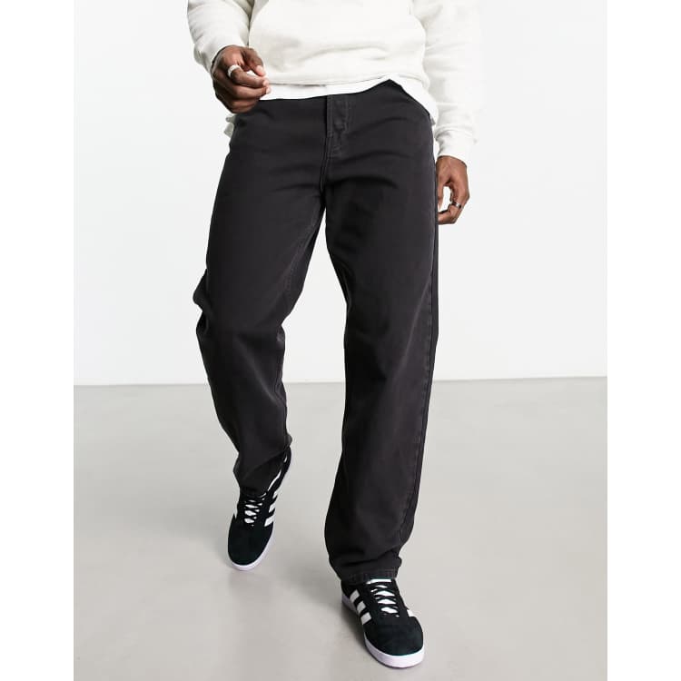 Weekday tape loose tapered jeans in black lux