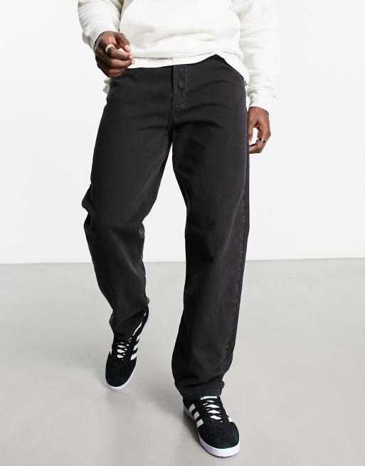 Weekday tape loose tapered jeans in black lux | ASOS