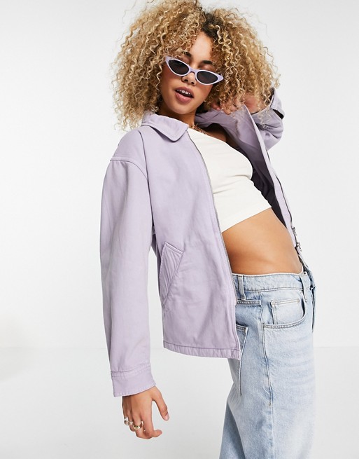 Weekday Tarali organic cotton zip-though jacket in lilac