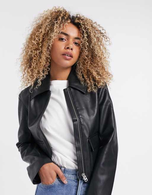 Weekday Taxi faux leather boxy jacket in black | ASOS